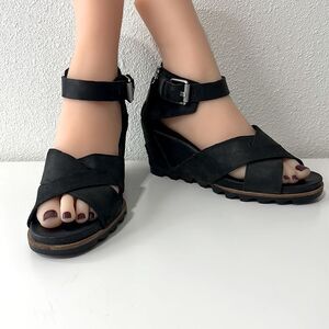 Sorel Joanie Wedge Sandals‎ Sz 9.5 in Black